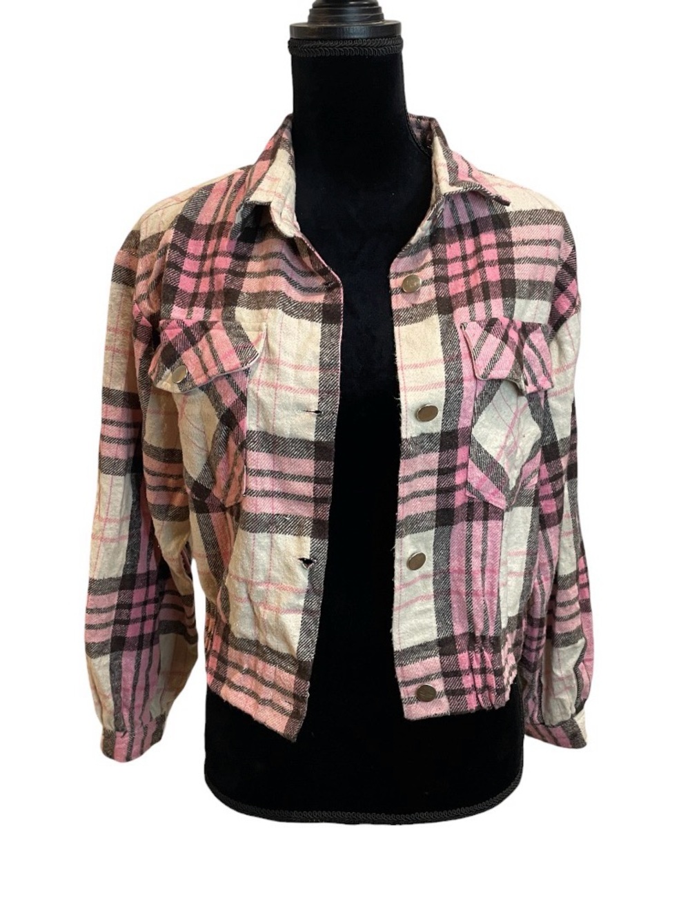Pink Plaid Button-Front Jacket